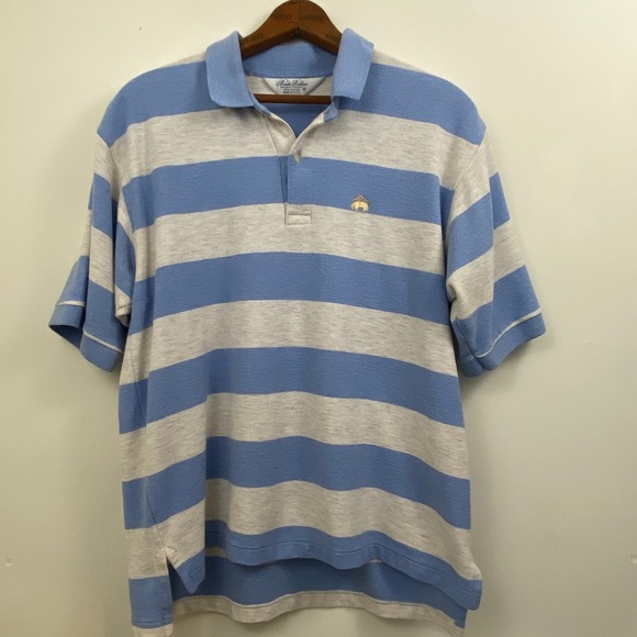 Brooks Brothers Golden Fleece Polo Shirt M USA Rugby Stripe Blue Gray Vintage - Picture 1 of 7